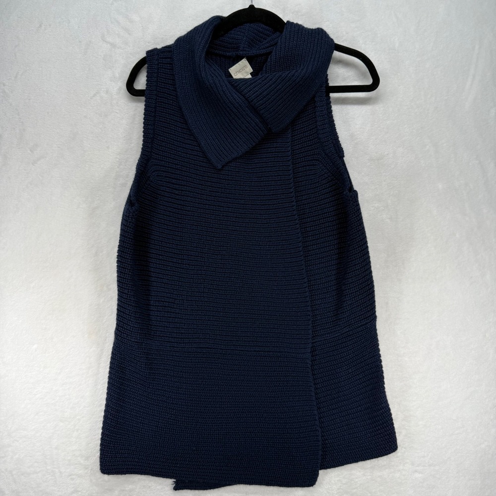 Chico's Knit Vest Sleeveless Sweater Vest‎ Wool Blend Blue Size 3 US XL